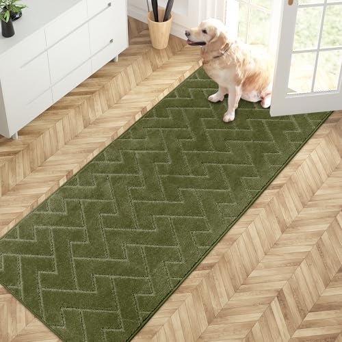 PURRUGS Dirt Trapping Door Mat 32" x 70", Non-Slip Machine Washable Entry Rug, Shoe Scraper, Dog Doormat, Super Absorbent Welcome Mat for Front & Back Door, Muddy Wet Shoes & Paws, Sage Green
