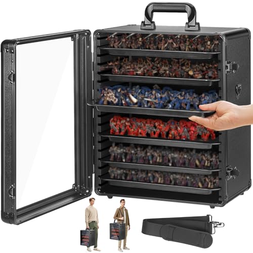 ONULISS Miniature Carrying Case, Magnetic Miniature Display Holder with 6 Metal Trays & Adjustable Shoulder Strap, Transport & Storage for Collectible Figures, Gift
