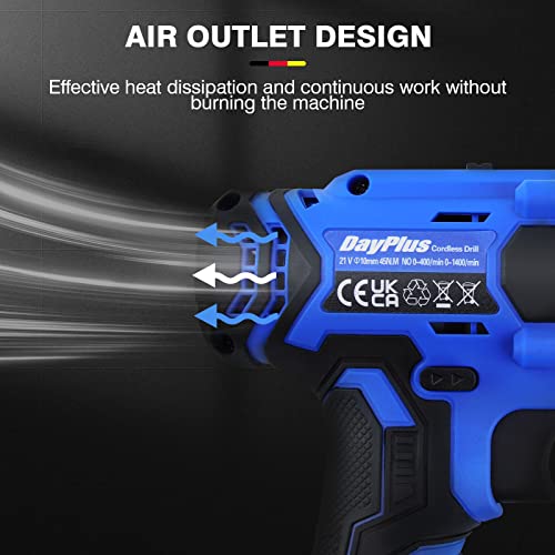 Power Drill 21 V Elektrische Bohrmaschine, 3/8 Zoll Schnellspannbohrfutter, 45 Nm Drehmoment mit 26 Bohrer, 2 Stück 1,5… – Bild 5