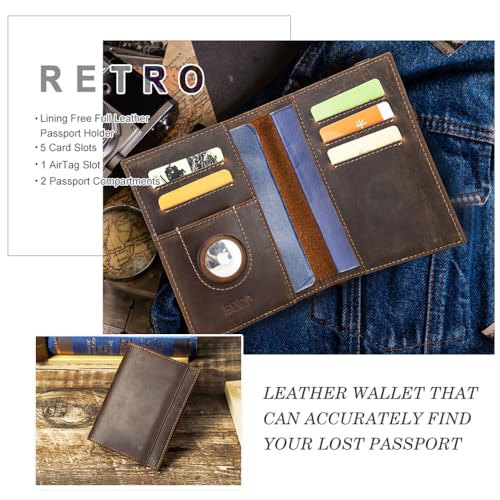 CONTACTS Full Grain Leather Airtag Passport Holder for 2 RFID Blocking Travel Passport Wallet Slim Passport Cover Case for 2 Passports with 5 Card Slots2