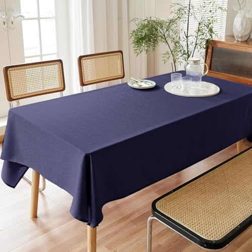 Image of AUSSPVOCT Textured Table Cloth Rectangle 60x120 Inch for Home Kitchen Decor | Navy Blue Waterproof Spill-Proof Wipeable Tablecloth Wrinkle Free Rectangular Dining Tables Cover