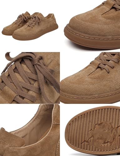 Men's Khaki Suede Casual Dress Shoes,Vintage Classic Comfort Wingtip Lace Up Business Oxford Fashion Sneakers2