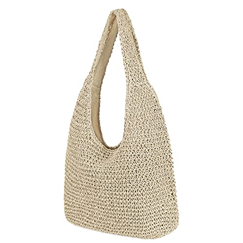 Image of Women Large Straw Beach Bag Handmade Woven Shoulder Bags Hobo Tote Handbag Purse for Summer