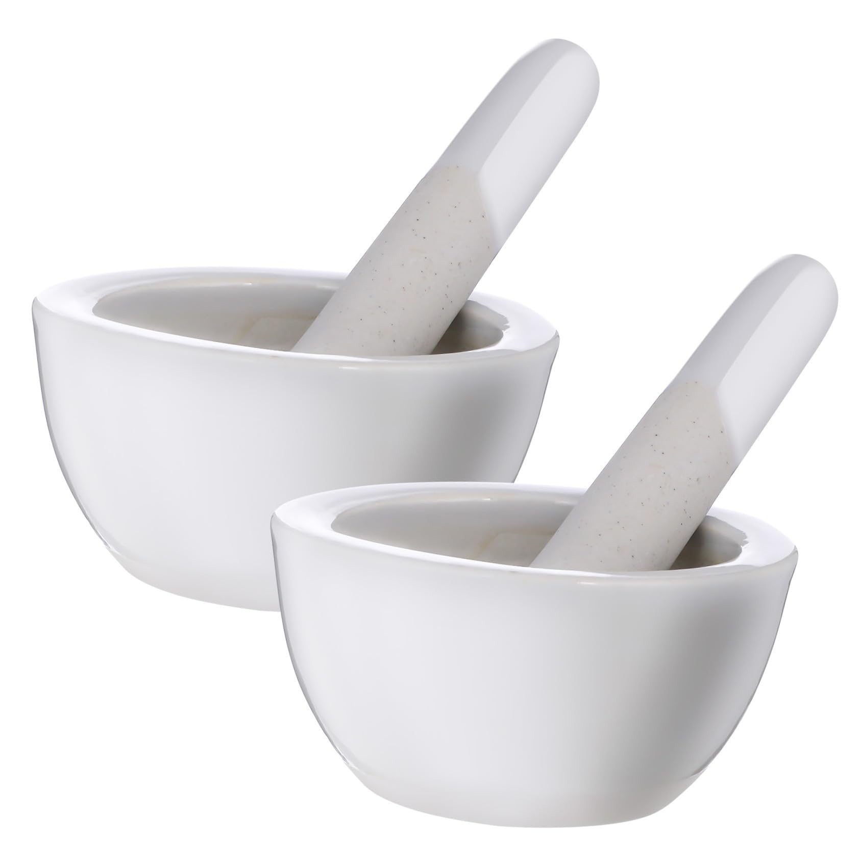 Set 2 Pezzi Mortaio e Pestello in Ceramica Bianco, Artigianale e Resistente, Forma Rotonda Aspetto Elegante, per Laboratorio Chimico