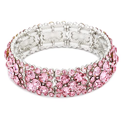 Lavencious Round Shape Rhinestones Elastic Stretch Bracelet Party Jewelry for Women 7