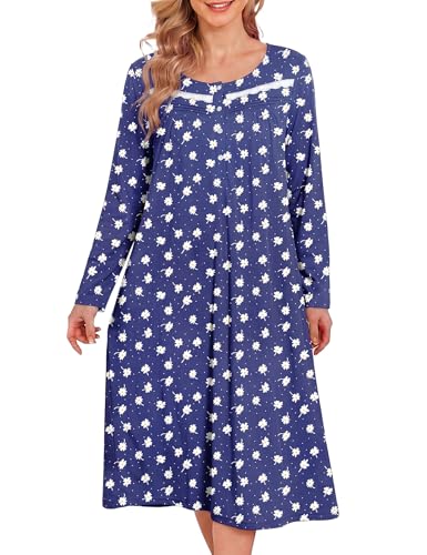 Image of Bloggerlove Nightgowns for Women Soft 100% Cotton House Dress Short /Long Sleeve Night Gowns Comfy Sleepwear S-3XL