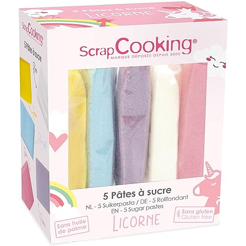 SCRAP COOKING - Lot de 5 Pâtes à Sucre Licorne - Jaune, Bleu Pastel, Parme, Blanc, Rose - 5 x 80 g - Pour Gâteaux Biscuits Décors Pâtisseries - Sans...