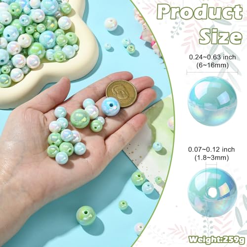 Ipotkitt Approx 320pcs Random Ocean Themed Acrylic Round Beads Chunky Plastic Ball Beads Iridescent Loose Beads for DIY Craft Bracelet Jewellery Making - Image 2