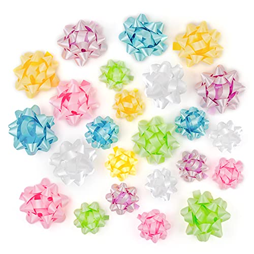 Wrapaholic Light Color Gift Bow Assortment (24 Bows) Light Blue, Pink, Yellow, Green, White For Birthday, Wedding, Christmas, Baby Shower, Bridal #TOP22