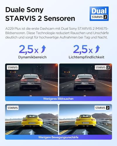 VIOFO A229 Plus 2K + 2K Dual STARVIS 2, HDR Vorne hinten Dashcam Auto, Sprachsteurung & 5GHz Wi-Fi...