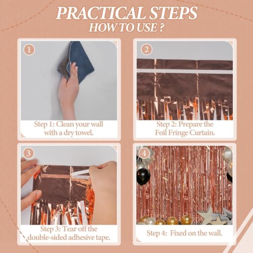 Image of DECOCKRAT 3 Pack Foil Fringe Backdrop - Rose Gold Shiny Tinsel Curtains for Party Decoration /Photo Booth Props - 3.3x8.2 FT Metallic Foil Backdrop for Birthday, Wedding, Graduation, Christmas.