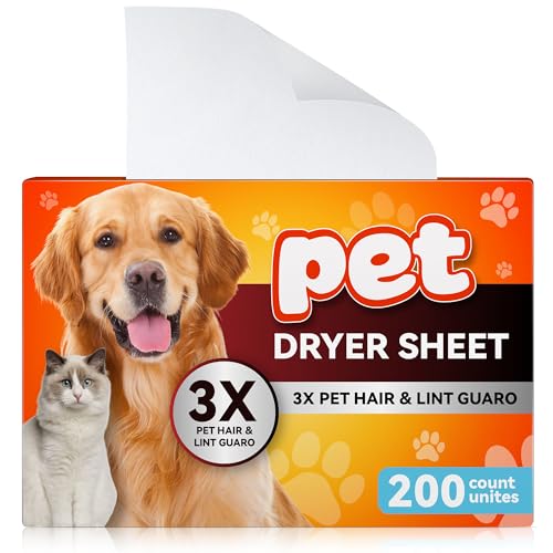 Heigble 200枚 ペットヘアリムーバー 洗濯用 無香料 ペットの毛と糸くずの乾燥シート 3 x ペット用ヘアファイター 静電気軽減 柔らかさを追加