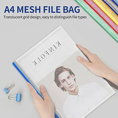 Skycase Pack of 10 A4 Document Bags, Zip File Pockets, Document Bag Made of Mesh Plastic, Suitable for Schools, Offices, Documents, Credit Cards, Receipts, Passes, Multi-Coloured