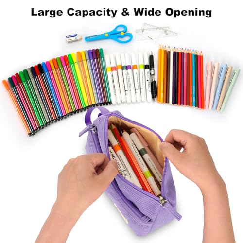 Image of FINPAC Pencil Case, Corduroy Triangle Makeup Bag, Kawaii Pen Bag Pouch Holder Box Organize for Study, Office, or Travel, Purple