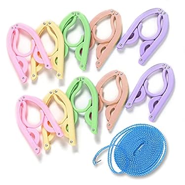 AMAZON - Clothes Hangers AEYTLOI 10pcs Colorful Travel Hangers with 1 Pack Clothesline, Portable Folding Coat Hangers Plastic Hangers, Travel Accessories Clothes Drying Rack for Travel