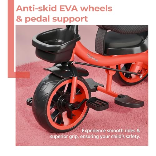 Image of Lifelong Kids Harness Parental Control Tricycle with EVA Wheels, Bell & Storage Basket|Baby Trike|Age Group 1 Years to 4 Years Carrying Capacity Upto 25 kgs(Red /Black)