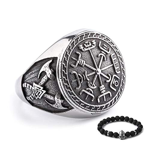 BAVIPOWER Viking Vegvisir Nordic Compass Valknut Odin Symbol Rune Celtic Knot Stainless Steel Ring Powerful Guidance Pagan Jewelry