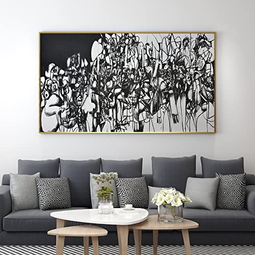 Peinture abstraite noire 80x160cm toile peinte à la main pour salon