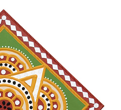 Image of Ethnics of Kutch Traditional Kutch Handicraft Mud-Mirrorwork Lippan Kam Wall Art (Water and Break Resistant) - Square (12 inch x 12 inch) - (Green - LKT-0201)
