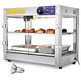 WeChef 2-Tier Commercial Pizza Warmer Countertop Display Case 24x15x20 inch 750W Pastry Heater Display Case for Bakeries Convenience Stores