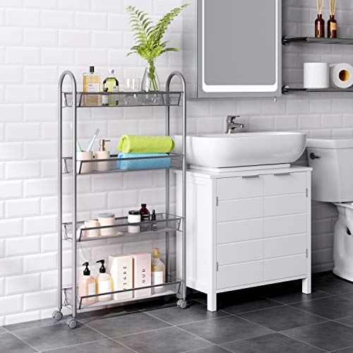 HOMFA 4-Tier Gap Kitchen Slim Slide Out Storage Tower Rack with Wheels, Cupboard with Casters - Silver