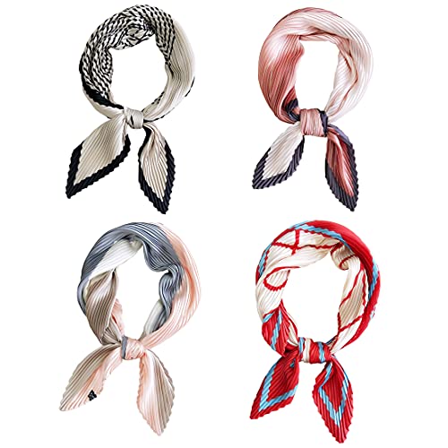 Tangjun 4 Pcs Women Silky Like Fashion Square Pleated Scarf Blooming Headwear