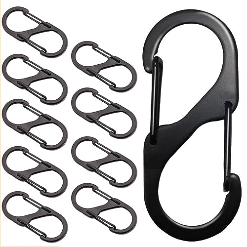 10 Pieces S Clips, Carabiner Clip, Carabiner Keyring, Carabiner Clip Small, Clips with Hooks, Black Carabiner, for Camping, Traveling, Key Chains and other Daily Activities