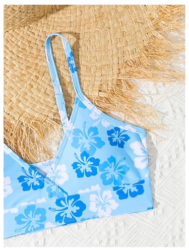 Image of COZYEASE Girls' 3 Piece Set Floral Print Bikini Swimsuit with Drawstring Beach Skirt Cute Ruched Bathing Suit