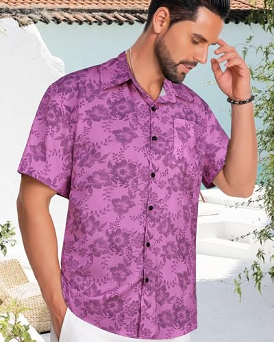 Image of Men Hawaiian Shirt Short Sleeve Summer Beach Button Down Shirts with Pocket