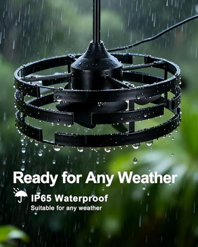 Image of Roomratv 20 inch Outdoor Ceiling Fan with Light, Black Caged Ceiling Fan with Remote,Modern Enclosed Hanging Fan,IP65 Waterproof Plug in Fan for Gazebos, Patios and Porches