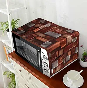 E-Retailer Polyester 3-Layered Digital Printed Microwave Oven Top Cover With 4 Utility Pockets Suitable for Upto 30 Liter (Color- Brown, Size-36x14 Inches)