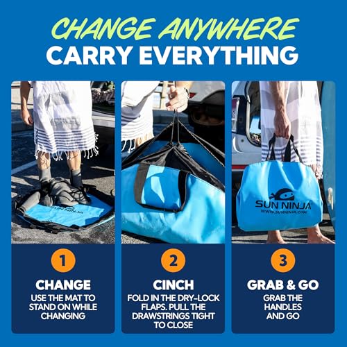 Image of SUN NINJA Wetsuit Changing Mat, Waterproof Beach Mat and Dry Bag Combo