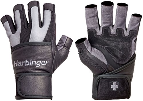 Harbinger Men's BioFlex WristWrap Weightlifting Gloves front and back