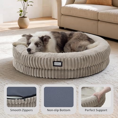 Image of BALANCE Donut Dog Bed, 36 Inches Round Dog Bed Large Size Dogs Washable, Orthopedic Calming Dogs Beds for Kitten, Fluffy Plush Faux Fur Pet Bed with Anti-Slip Bottom