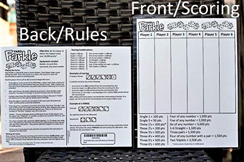 Yard Farkle Score Cards With Rules On The Back- Laminated Farkle Score Card, Reusable Score Card, Size- 8.5" X 11" (One Farkle Score Card) #TOP2