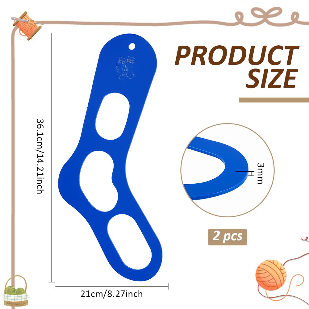 BENECREAT 2Pcs Acrylic Sock Blockers, Blue Knitting Sock Ruler Stocking Blockers Socking Stretchers for Knitting & Crochet Stocking Knitters, 3mm Thick