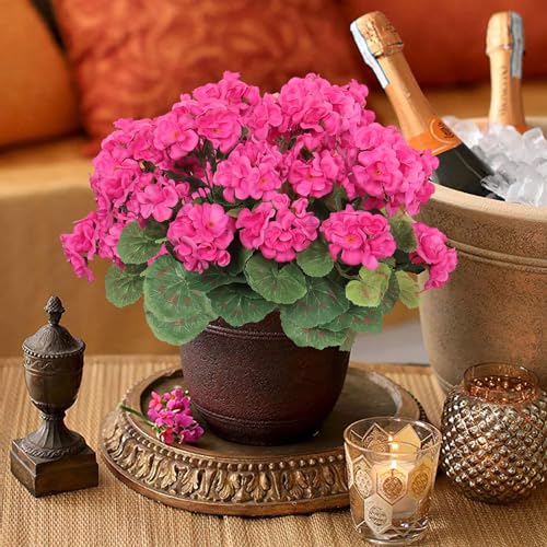 Dremisland 6 Pack Artificial Geranium Flowers for Outdoors Red Geranium Silk Flowers Outdoor UV Resistant Garden Plants Bush Faux Flowers for Home Wedding Table Centerpieces Decor image 2