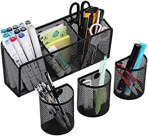 Magnetic Pencil Holder, VICNOVA Metal Magnetic Pen Holder with Extra Strong Magnets/3+3 Generous Compartments, Magnetic Storage Basket Organizer to Hold Whiteboard Refrigerator Locker Accessories Teacher Must Haves Classroom Organization