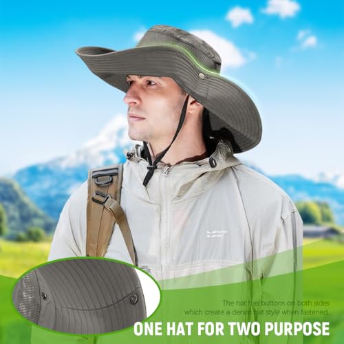Image of Fishing Hat, UPF50+ Wide Brim Sun Hat for Men Women, UV Protection Hiking Beach Bucket Hats Summer Safari Hat