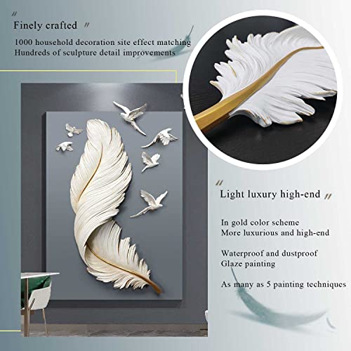 Metal Feather Wall Decor with 7 Flying Birds, Elegant Large Wings Beauty Sculpture for Living Room and Entryway Deco, Distressed Luxury Home Decorations - Image 6