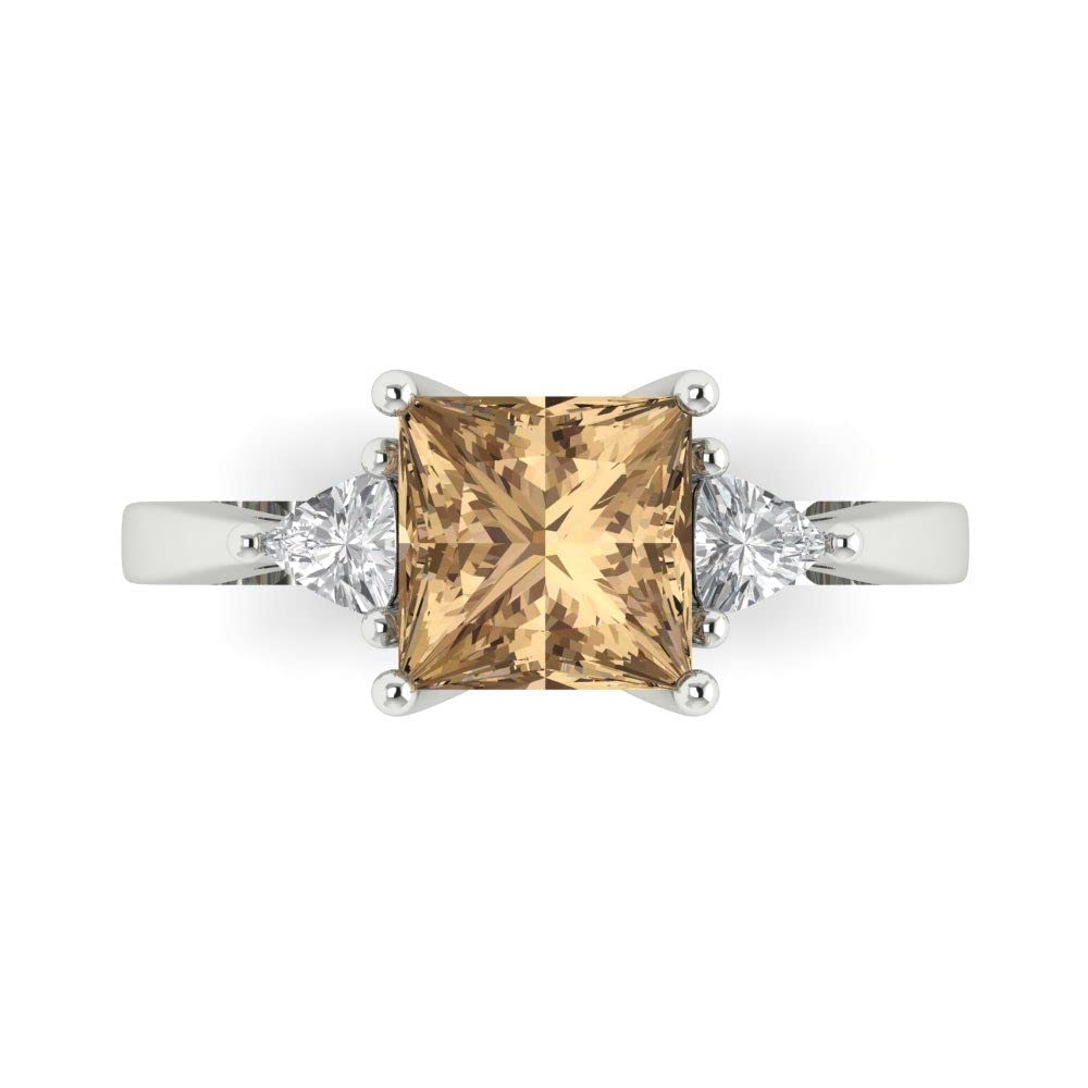 Clara Pucci2.32ct Brilliant Princess Cut Simulated Champagne 14k White Gold Three-Stone Ring