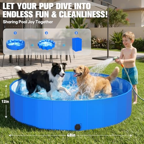 Image of 2026 Foldable Dog Kiddie Pool,Portable Hard Plastic Dog Pool,Thickened Kids Swimming Pool For Small Dogs,Collapsible Pet Pool,NonSlip Foldable Plastic Dog Wading Pool,Bathtub For Puppy,48*12in