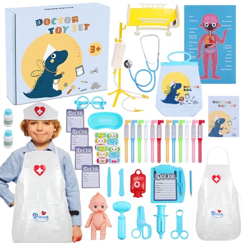 Maletin Brinquedos médicos, brinquedo infantil, 44 peças fonendoscópio brinquedo disfarce kit doutor acessórios jogo de roleplay presentes para meninas meninos idade 3 anos ou mais (azul)