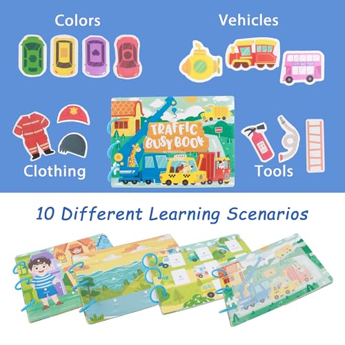 Image of Busy Book for Toddlers, Preschool Learning Activities, Montessori Toys for 3+ Years Old Boys and Girls, Easter Gifts, Transportation Sticker Book