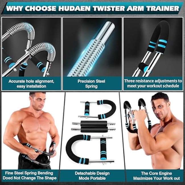 Twister Arm Trainer, Adjustable Chest Workout Equipment, Portable Detachable Chest Exerciser for Men & Women, Power Twister Bar, Home Gym Fitness Equipment