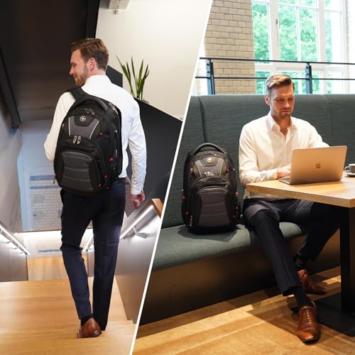 Image of Swissdigital Design Men's Laptop Backpack for College and Business Travel with Integrated USB Charging Port and RFID Protection Fits 15.6 inch Laptops Bag Black /Grey | J14-02