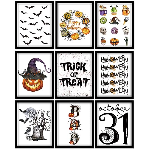 Whaline 9Pcs Halloween Wall Art Prints 8x10 Inch Pumpkin Bat Tric...