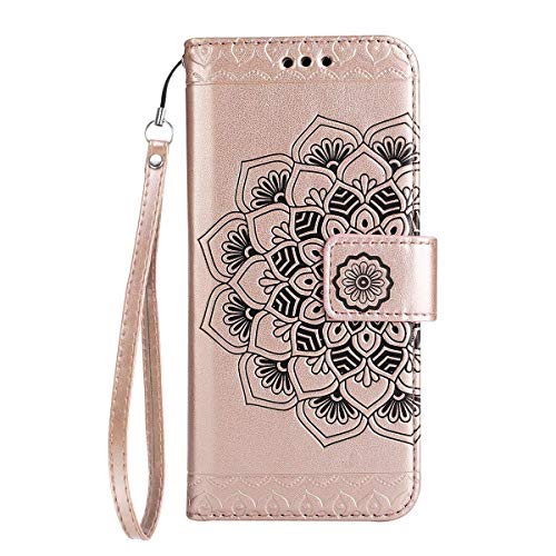 Wiko Lenny 3 Case,Wiko Lenny 3 Leather Case,Surakey PU Leather Wallet Retro Vintage Henna Mandala Floral Pattern Flip Case Cards Slot Magnetic Closure Cover in Bookstyle for Wiko Lenny 3,Rose Gold