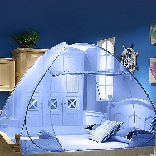 Mohraj Mosquito Net for Double Bed, Foldable Machardani for King Size Bed, Foldable, Strong and Durable Tent, King Size Machhardani for Extra Large Bed (Blue)