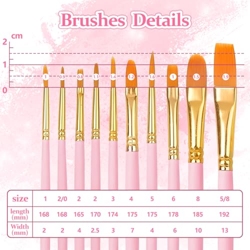 OWill 30 PCS Paint Brush Set, Nylon Professional Artist Paint Brushes for Acrylic Painting, Oil Painting, Watercolor Painting,Face Painting, Small Acrylic Paint Brushes for Artists, Adults, Kids(Pink) 4 OWill 30 PCS Paint Brush Set, Nylon Professional Artist Paint Brushes for Acrylic Painting, Oil Painting, Watercolor Painting,Face Painting, Small Acrylic Paint Brushes for Artists, Adults, Kids(Pink) - Image 4